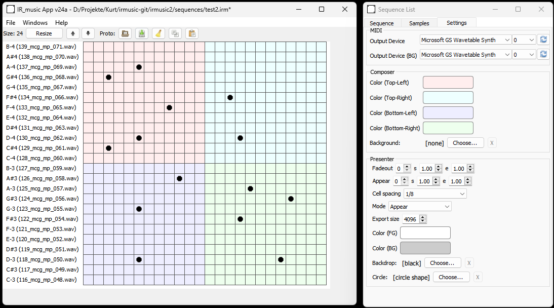 Composer and settings windows