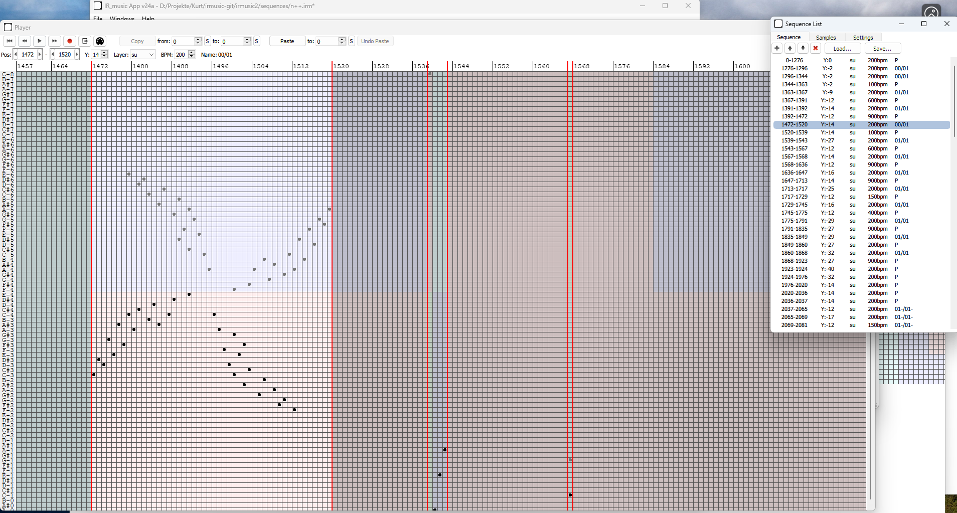 Player and sequence list windows of a composition using big prototiles